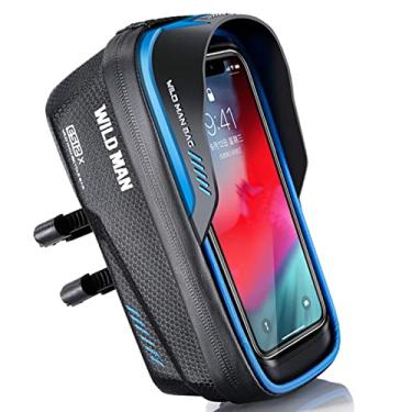 Imagem de MsiDtsoy Bolsa de suporte de celular à prova d'água para celular compatível com iPhone 11/12 Pro XR XS Max 7 8 Plus telefones abaixo de 6,8 polegadas bolsa frontal de bicicleta, azul, 17,3 cm