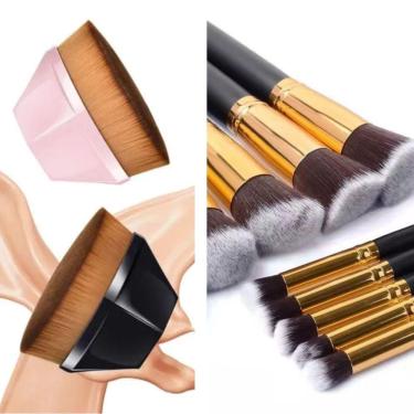 Imagem de Kit Pincel Para Maquiagem Para Esfumar Contorno Kabuki – 10 Peças +Pincel Mágico Hexago...