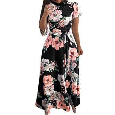 Imagem de Vestidos para mulheres 2023 vestido estampado curto moda sexy manga flor vestido feminino mini vestido feminino boho floral, Preto, M