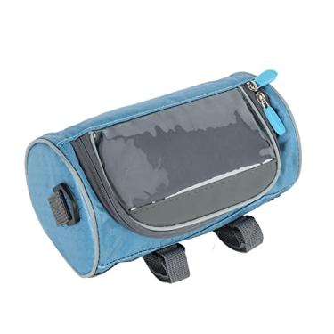 Imagem de Bolsa frontal de bicicleta, bolsa de armazenamento frontal de bicicleta em PVC transparente com alça de ombro para bicicletas de estrada(azul)