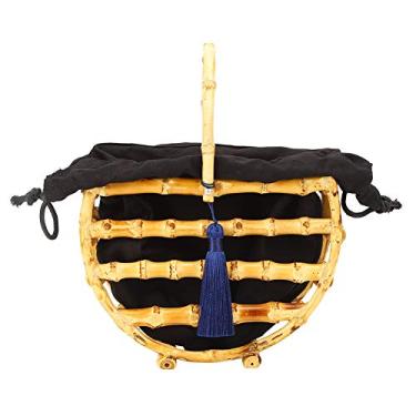 Imagem de Bolsa feminina de bambu bolsa de bambu artesanal bolsa feminina bolsa de praia oca com borla decoração bolsa de bambu bolsa de cesta para viagens de praia de verão