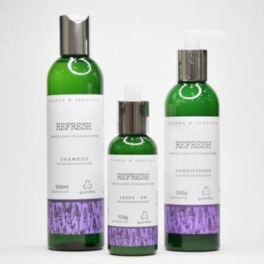 Imagem de Kit Grandha Refresh para Cabelos Frágeis e Oleosos Solução Completa com Shampoo, Condicionador e Leave-on para Fios Revitalizados (Kit Completo Refresh Flores Vegetais)