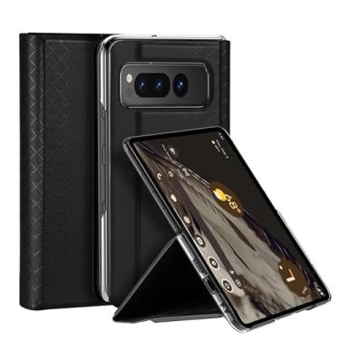 Imagem de HAZARA Capa de bolsa para Google Pixel Fold, carteira de couro PU premium Folio Flip capa com fecho magnético slot para cartão à prova de choque capa protetora completa, preta