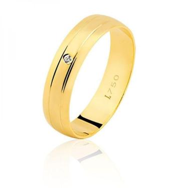Imagem de Aliança Ouro 10k Fosca 2 Frisos Zircônia 10 D`Calsing Jóias