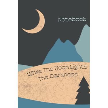 Imagem de While The Moon Lights The Darkness Notebook: Moon, Mountains And Trees Design | Organic Textures Collage Dotted Grid Matrix Journal | Organized ... | For Office, School, College Notes