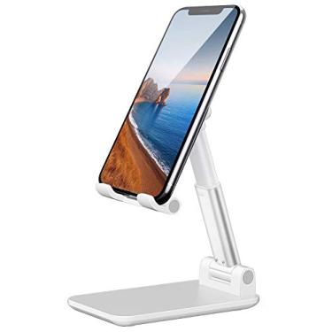 Imagem de Esonstyle Suporte de celular para tablet, suporte de mesa portátil dobrável suporte de mesa ajustável de altura e ângulo para mesa suporte de metal de alumínio resistente compatível com iPhone 11 Pro XS Max XR X Samsung