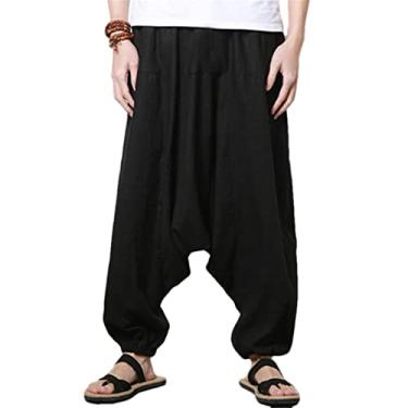 Imagem de Calças Harem Streetwear masculinas hip-hop drop virilha joggers calças de nabo calças calças calças