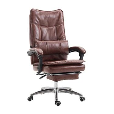 Imagem de Boss Chairs Cadeira executiva gerencial com apoio lombar, cadeira de escritório giratória reclinável de 170 ° com apoio para os pés, cadeira ergonômica de couro PU para computador (cor: marrom)