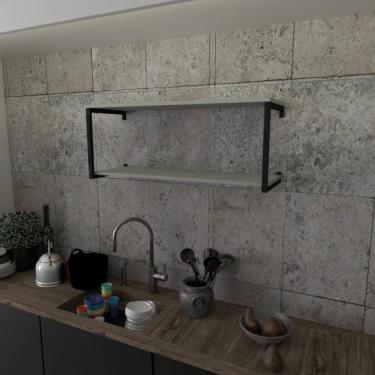 Imagem de Prateleira Industrial Suspensa Estante Parede Nicho Cinza Ferro E Madeira Suporte Pratileira