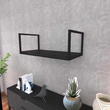 Imagem de Prateleira Industrial Suspensa Estante Parede Nicho Preta Cozinha Escritorio Sala Quarto Infantil