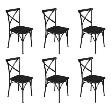 Imagem de Kit 6 Cadeiras de Jantar Industrial Madeira Base Alumínio Paris - Preta