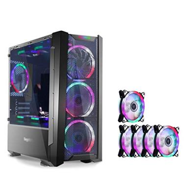 Imagem de Gabinete Gamer ATX Case, Mid-Tower PC Gaming Case M-ATX/ITX - Front I/O USB 3.0 Port - Fully Transparent Side Panels - Support Water Cooling - Gift Aurora Rainbow Fan (Style : 5 fan)