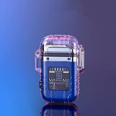 Imagem de Isqueiro elétrico à prova d'água, 3 modos de lanterna, arco duplo, isqueiro de plasma, recarregável por USB, à prova de vento, sem chama, sobrevivência, EDC, acampamento, sobrevivência tático (azul)