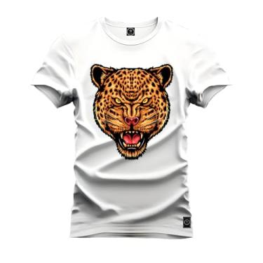 Imagem de Camiseta Plus Size T-Shirt Algodão 100% Algodão Onça Caçadora Branco G4