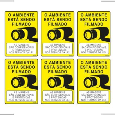 Imagem de Combo 6 Placas De Sinalização O Ambiente Está Sendo Filmado 15x20 Ekomunike - P-25/1 F9e