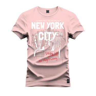Imagem de Camiseta Casual Malha Confortável Estampada Nw York Cams Rosa P