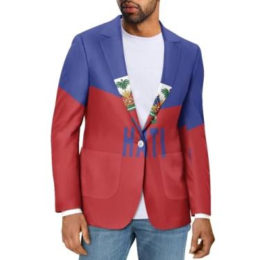 Imagem de Sprowallow Blazer masculino casual slim fit um botão elegante casacos esportivos lapela entalhada terno negócios blazers jaqueta outono, Bandeira do Haiti, XX-Large