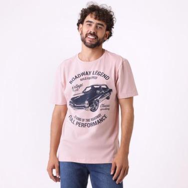 Imagem de Camiseta Manga Curta Estampa Carro Vintage Rosa - Id Casual
