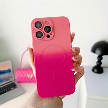 Imagem de Capa de carga sem fio para iPhone 14 13 12 Pro Max Plus Capa ímã de silicone de cor gradual para filme de câmera shell, rosa vermelho, para iPhone 13 Pro