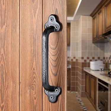 Imagem de INIRET 4 pacotes de maçanetas de portão de celeiro rústico de ferro fundido preto de 22,8 cm, estilo industrial, vintage, cerca, portão, garagem, armário, gaveta, alça