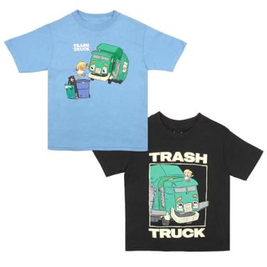 Imagem de Isaac Morris Limited Conjunto de 2 camisetas de manga curta para meninos com personagens de caminhão de lixo para crianças, Azul/preto, 6