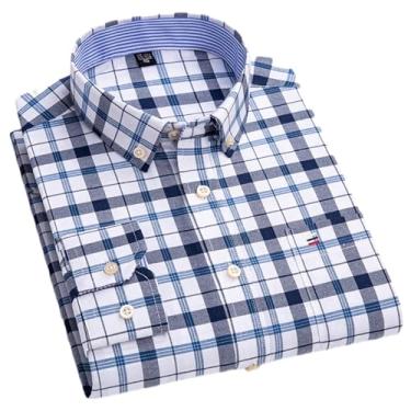 Imagem de Camisa masculina xadrez casual de algodão manga comprida ajuste regular fácil de cuidar, não passar a ferro, outono, primavera, roupas masculinas, H-h-533, 3G