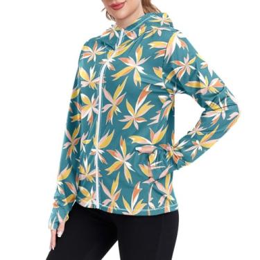 Imagem de JUNZAN Moletom feminino com capuz e estampa floral abstrata, manga comprida, FPS 50+, camiseta de pesca para mulheres, Estampa floral abstrata, XXG
