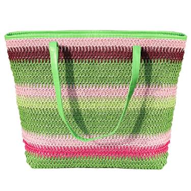 Imagem de JNF Bolsas de praia coloridas grandes para mulheres, bolsa de praia de palha, tecido de vime, crochê, conjunto de bolsas de praia boho, Bolsa de praia de palha verde, 3G