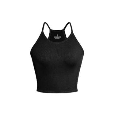 Imagem de Fafaget Camiseta feminina atlética nadador para treino, ioga, corrida, Preto, M