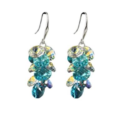 Imagem de Brincos pendentes de cristal austríaco cintilante aurora boreale gota glitter contas facetadas brincos threader cubo bar festa baile discoteca joias, Cobre, Sem pedra preciosa