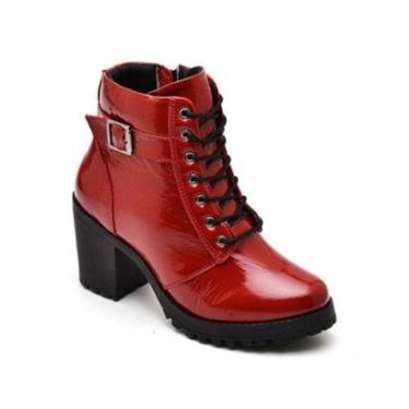 Imagem de Bota coturno feminina salto alto de couro legitimo tratorada confortavel-Feminino