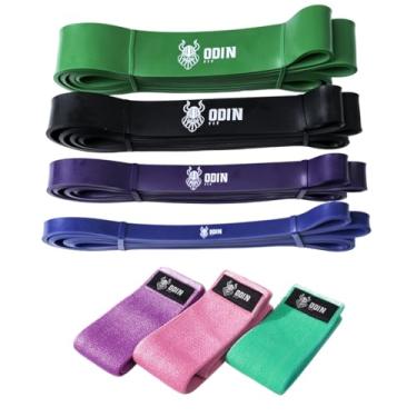 Imagem de Kit Super Band 4 Intensidades + Kit Hip Band El?stico Tecido Treino Extensor Odin Fit