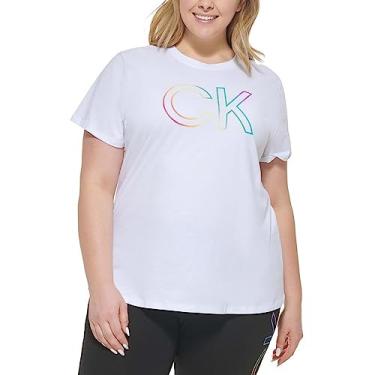 Imagem de Calvin Klein Performance Camiseta Plus Size Pride Ombre Logo, Branco, 1X