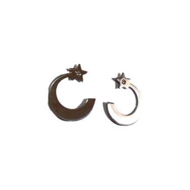 Imagem de Brinco em Aço Inox Estrela e Lua com Zircônia