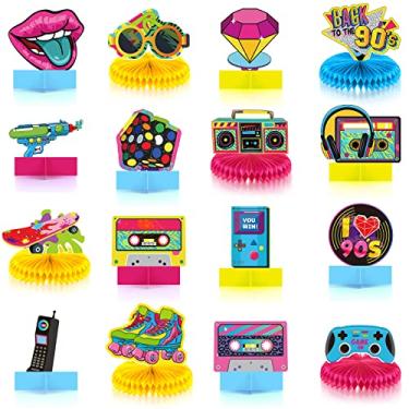 Imagem de 16 Pieces 90s Themed Honeycomb Centerpieces,1990's Hip Hop Party Favors Retro Birthday Party Table Toppers Centerpiece Photo Booth Props Decorations for Nostalgic Party Rock Hippie Party Supplies