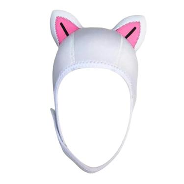 Imagem de kowaku Orelhas de gato mergulho capuz boné térmico 3mm neoprene capuz das mulheres dos homens bonito boné de natação para vela mergulho esportes aquáticos, Branco Rosa PretoLine
