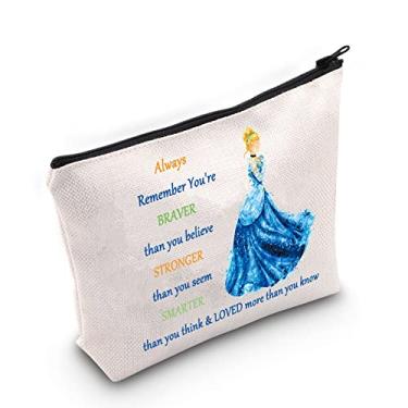 Imagem de WZMPA Bolsa de maquiagem cosmética de filme de princesa, presente inspirado em princesas, You Are Braver Stronger Stronger Smarter Than You Think Bolsa de maquiagem com zíper para mulheres e meninas,