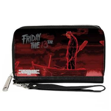 Imagem de Carteira Warner Bros. Filmes de terror com zíper, SEXTA-FEIRA 13 Jason Boat Scene preto/vermelho/branco, couro vegano, Preto/Vermelho/Branco, 7.5"x4.5", Casual