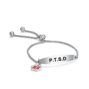 Imagem de YQSLIN Pulseira de identificação de alerta médico de emergência gravada para adolescentes mulheres adultos pulseira ajustável simples corrente rolo, Metal, Base