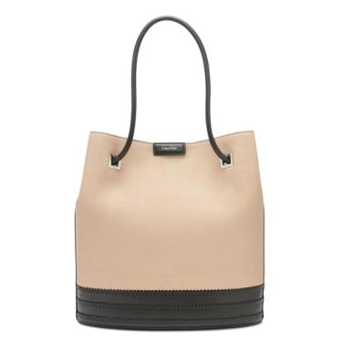 Imagem de Calvin Klein Bolsa feminina cinza – Norte/Sul, couro vegano, 2 bolsos, Lona natural/preta, One Size
