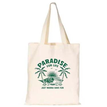 Imagem de Sacola Ecologica Bolsa de Ombro Feminina Algodao Cru Paradise Praia Alça Fixa Otima Qualidade