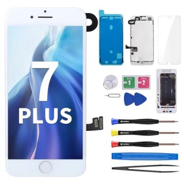 Imagem de Tela de substituição para iPhone 7 Plus branca, CYKJGS 5,5 polegadas LCD tela digitalizadora montagem de moldura com câmera frontal, alto-falante, protetor de tela e sensor de proximidade e kit de ferramentas de reparo completo