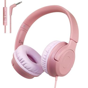 Imagem de FNSHIP Fones de ouvido infantis com fio com microfone, limitador de volume seguro de 85/94 dB, dobrável, conector de 3,5 mm, fone de ouvido para estudo/viagem online, compatível com tablet, iPad, PC e