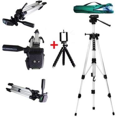 Imagem de Kit Tripe Para Celular ou Câmera Fotográfica 1,70 Metros Com Bolsa Par