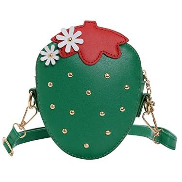 Imagem de RONGTENG Bolsa em forma de morango com rebites bolsa tiracolo bolsa clutch carteira em forma de fruta, Verde