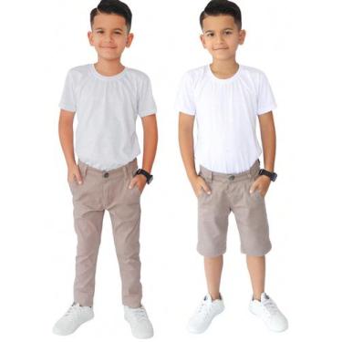 Imagem de Kit Calça e Bermuda Infantil Masculina Sarja Com Regulagem - EwG Moda 