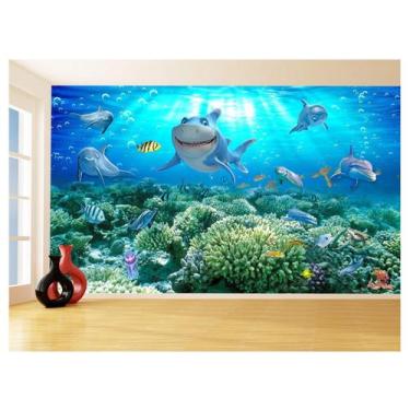 Imagem de Papel De Parede 3D Fundo Do Mar Tubarão Kids 3,5M Fm121 - Você Decora