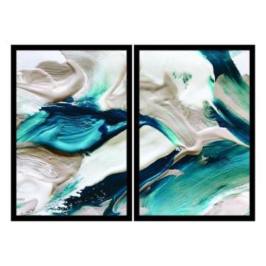Imagem de Dois Quadros Decorativos Branco e Azul 90x60 Sala Quarto - Comfort Qua