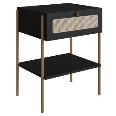 Imagem de Mesa de Cabeceira Com 1 Gavetas Pé Metal Arlo A10 Nero/Dourado - Mpoze