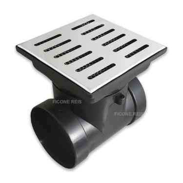 Imagem de Grelha Ralo Pluvial 15x15 Inox Polido com Coletora Saída Lateral Difus